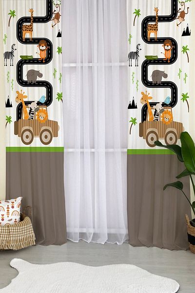 Evmila Milroma Animal Road Pattern Velvet Baby and Children's Room Background Curtain - White