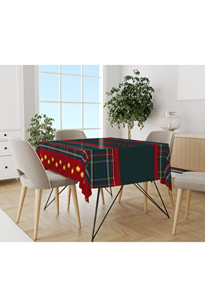 Evmila Yılbaşı Desenli Kadife Doku Masa Örtüsü