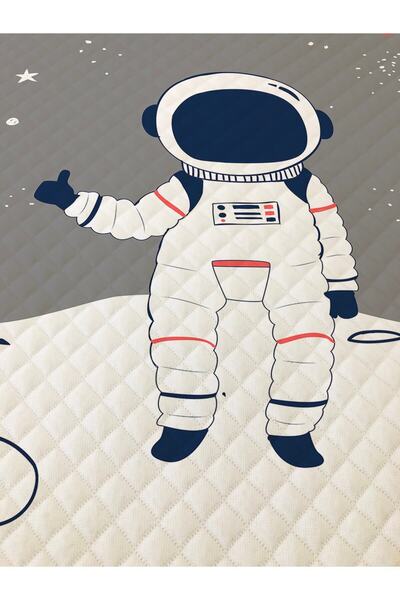 Evmila Astronaut Patterned Baby and Kids Printed Single Pique Set 160 X 220 cm Gray