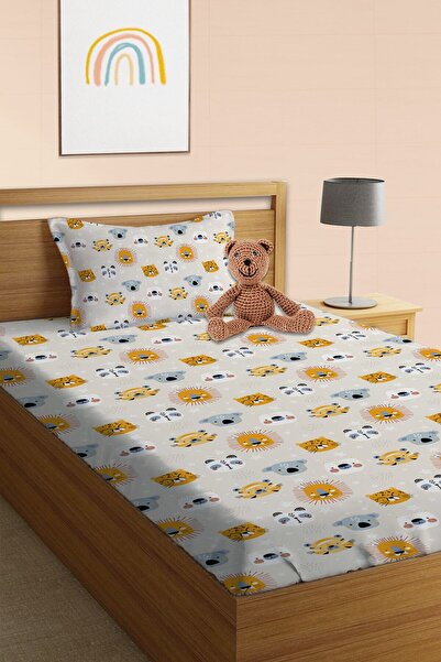 Evmila طقم ملاءة مطاطية مطبوعة بنمط حيوان لشخص واحد وطفل باللون الأبيض