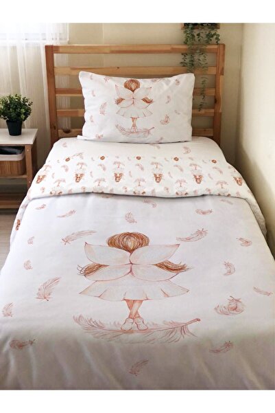 Evmila Çift Taraflı Kanatlı Kız Desenli Çarşafsız Takım Baskılı Tek Kişilik N...