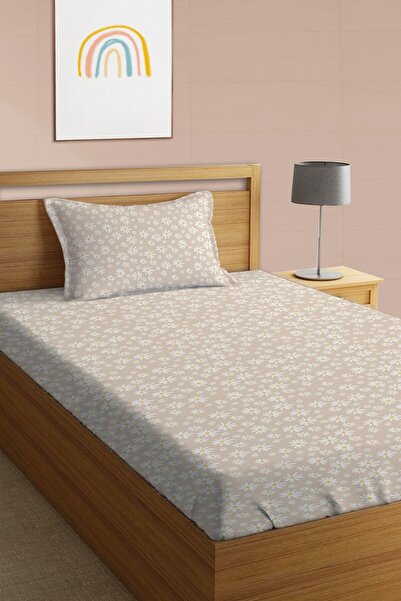 Evmila طقم ملاءة مطاطية مطبوعة بنمط زهرة لشخص واحد وطفل باللون البني