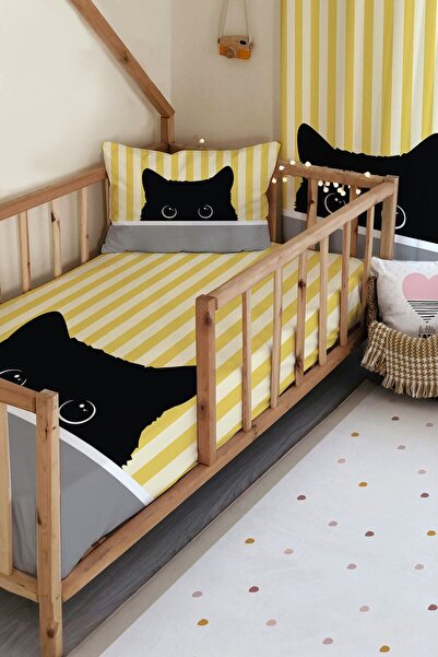 milroma Kedi Desenli Kadife Çocuk Yatak Örtüsü