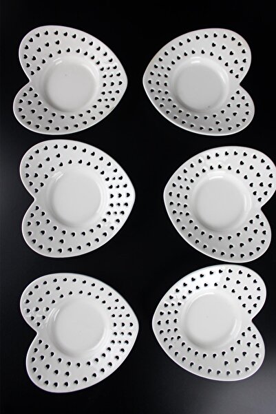 ALBETTO 6 lı Porselen Çay Tabak Dantel Kalp Model