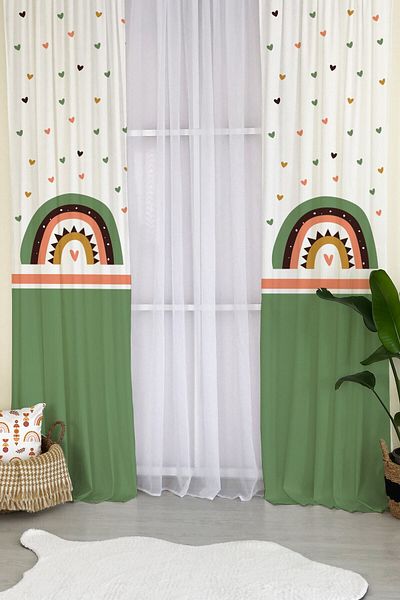 milroma Rainbow Patterned Children's Room Background Curtain-green
