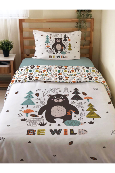 Evmila Çift Taraflı Ayıcık Desenli Çarşafsız Takım Tek Kişilik Nevresim Takım...