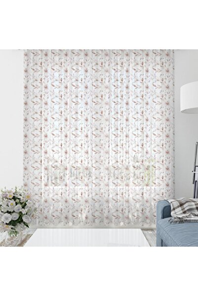 Evmila Baskılı Bebek Ve Çocuk Odası 140x260 Cm Çiçek Desenli Tül Perde - Beyaz