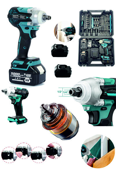 BÖHRER Profesyonel Dark Nanvy 36 V 5000 M.ah 40 Parça Çift Akülü Torklu Şarjlı Somun Sıkma Vidalama