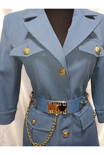 star form Ceket Elbise Mavi Kemerli