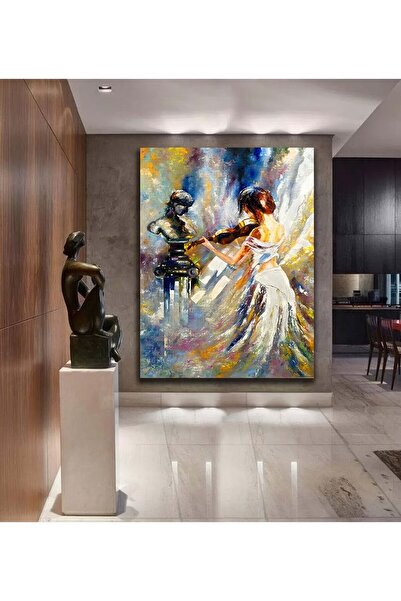 PrintiesPlus Yağlı Boya Görünümlü Keman Çalan Kız Kanvas Gülen Tablo