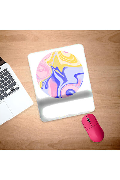 UcuruStore Mouse Pad dreptunghiular galben, roz, bleumarin, cu suport rotund ...