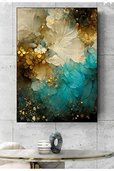 PrintiesPlus Altın Ve Deniz Soyut Dekoratif Kanvas Duvar Tablo