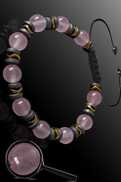 Tesbih Atölyesi Certified Real Matte Hematite - Pink Quartz Stone Bracelet - Adjustable
