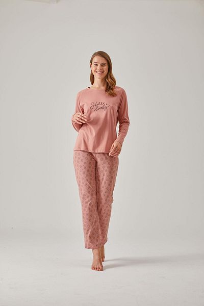 Pamuk & Pamuk Crew Neck Hedgehog Patterned Printed Women's Modal Cotton Pajamas Set
