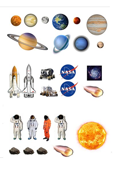 hediyehobihersey Uzay Astronot Kurabiye Baskısı Şekerli Kağıda Baskı