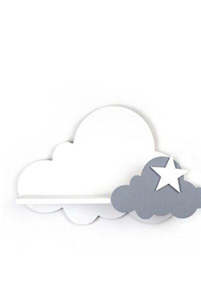 EMTA Beyaz Gri Bulut Raf 45*25 Cm Çocuk Odası Aksesuar Dekorasyon
