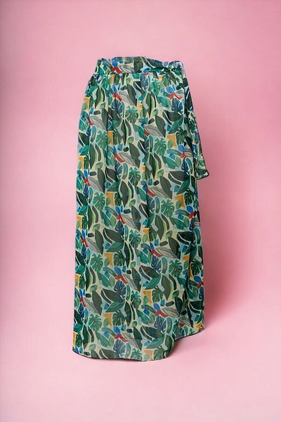 pistore Tropical Print Abstract Green Long Pareo Tie-Up Chiffon Women's Beach Dress New Season