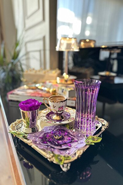 bibashka Mor Gül Nakışı Taşlı 1 Adet Kokteyl Peçete