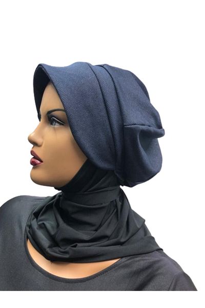 eflin Women's Hijab Hijab Clothing Cap Hat Denim Navy Blue Bonnet Black