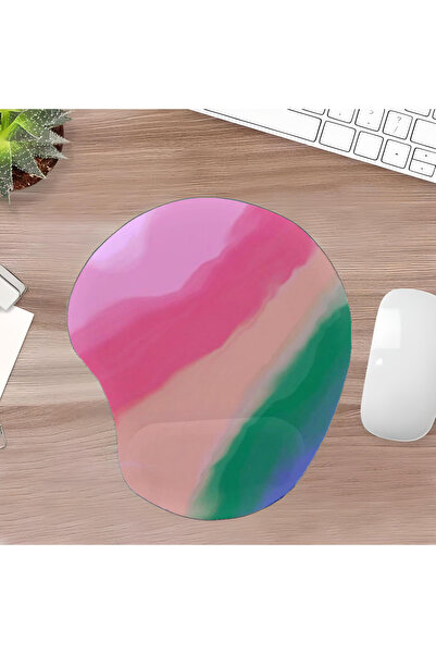 UcuruStore Ροζ-πράσινο οβάλ μαξιλαράκι ποντικιού με σχέδιο χρωμάτων και υποστ...