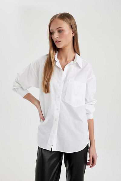 DeFacto Oversize Fit Poplin Long Sleeve Shirt Z1383az24sp