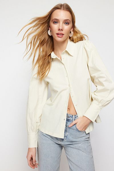 Trendyol Collection Світло-сірий бавовняний рукав-балон Gomlek TWOSS20GO0065