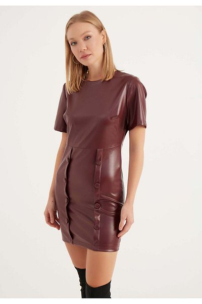 Herita Geknöpftes Lederkleid