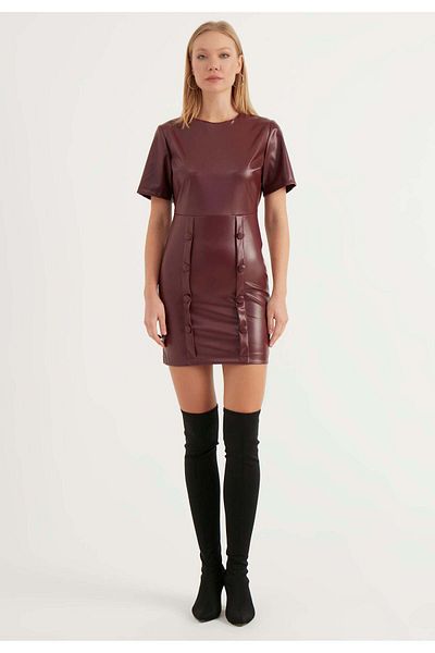Herita Geknöpftes Lederkleid