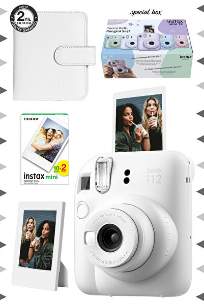 Fujifilm Instax mini 12 Beyaz Fotoğraf Makinesi-20'li Film-Çerçeve ve Kare Al...