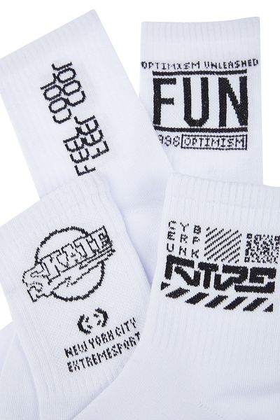 Trendyol Collection Cotton Text Patterned White 4-Piece College-Tennis-Medium Sock Pack - TMNSS24CO00016