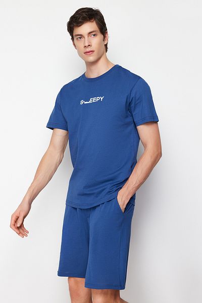 Trendyol Collection Ingido Printed Regular Fit Pletené šortky Pyžamo Set TMNSS24PT00008