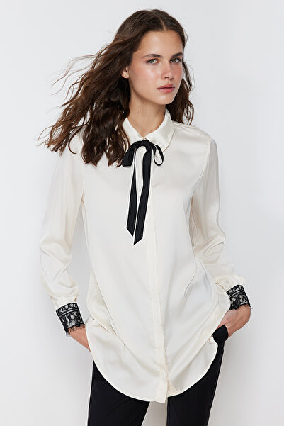 Trendyol Modest Kőgallér masni és csipke részletes szatén szőtt ing TCTSS24TG00024