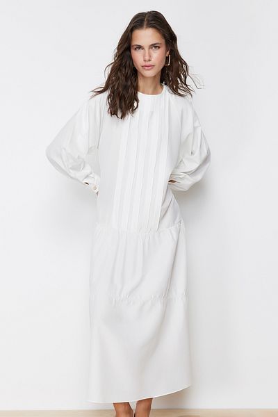 Trendyol Modest Ecru Woven Dress - Ruffle Detailed, TCTSS24EB00085