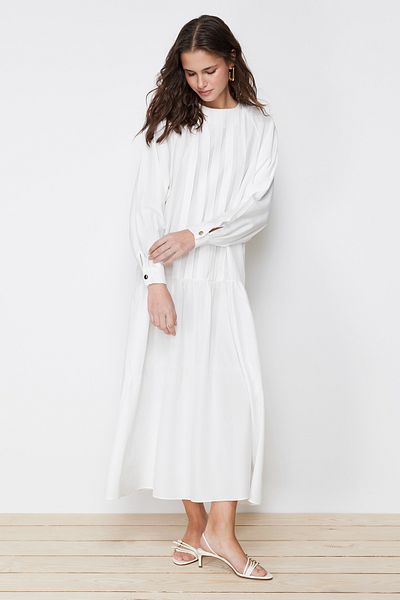 Trendyol Modest Ecru Woven Dress - Ruffle Detailed, TCTSS24EB00085