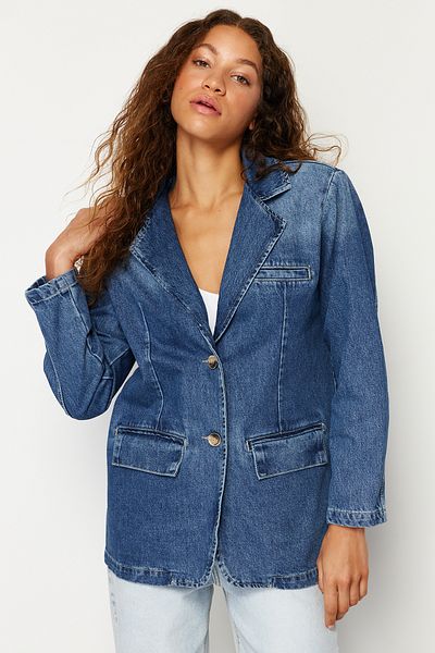 Trendyol Collection Džínová bunda Blue Blazer TWOSS24CE00018