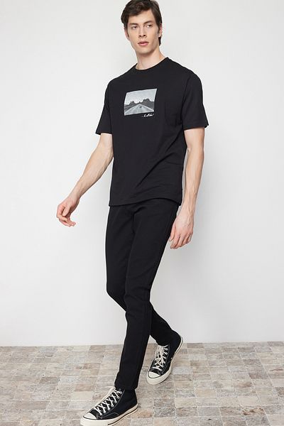 Trendyol Collection Black Photo Printed Oversize Cotton T-Shirt - Tmnss24Ts00047