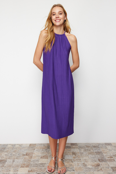 Trendyol Collection Фіолетова сукня ShiftDuz з нульовим рукавом міді плісе TWOSS23EL00752