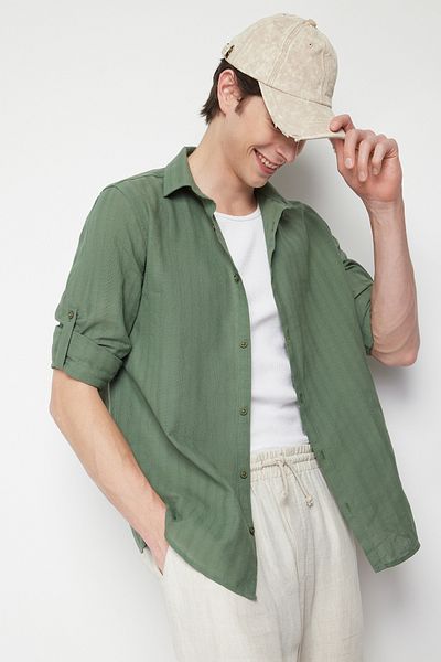Trendyol Collection Etamine Textured Khaki Regular Fit Shirt - TMNSS24GO00030