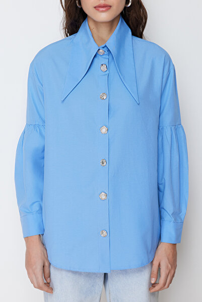 Trendyol Modest Cămașă țesută din bumbac, accesoriu pentru guler pentru bebeluș albastru TCTSS24TG00029