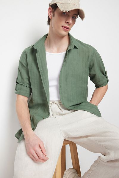 Trendyol Collection Etamine Textured Khaki Regular Fit Shirt - TMNSS24GO00030