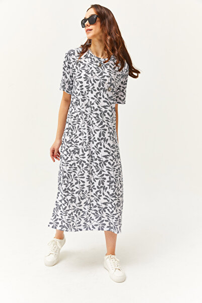 Olalook Women's Black Leaf Side Slit Oversize Dress ELB-19001880