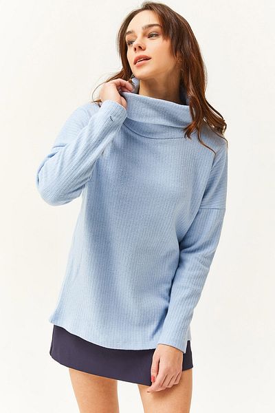 Olalook Γυναικεία Φαρδιά Μπλούζα με κουκούλα Baby Blue Degaje BLZ-19002480