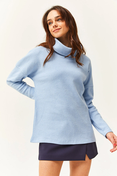 Olalook Γυναικεία Φαρδιά Μπλούζα με κουκούλα Baby Blue Degaje BLZ-19002480