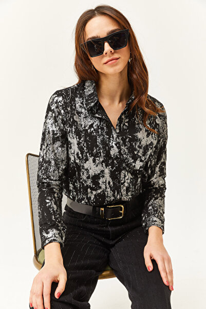 Olalook Női béna fekete ujjú hajtogatott vászon ing GML-19000825