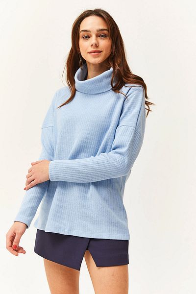 Olalook Γυναικεία Φαρδιά Μπλούζα με κουκούλα Baby Blue Degaje BLZ-19002480