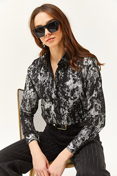 Olalook Női béna fekete ujjú hajtogatott vászon ing GML-19000825