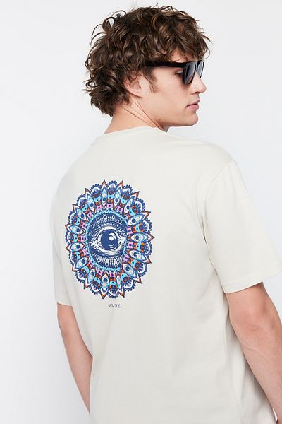 Trendyol Collection Βαμβακερό μπλουζάκι σε μπεζ πλάτη με φαρδιά κοπή - TMNSS22TS1632
