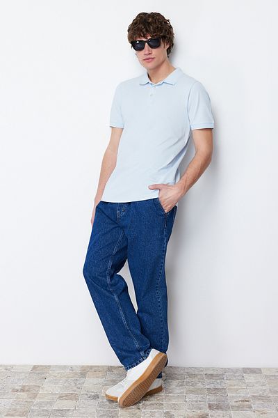 Trendyol Collection Modré tričko POlo Neck Slim FiT – 100% bavlna TMNSS20po0009