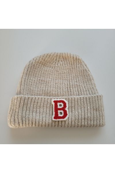 initialess Mohair Folded Knitted Stone Wool Beret with Letter B