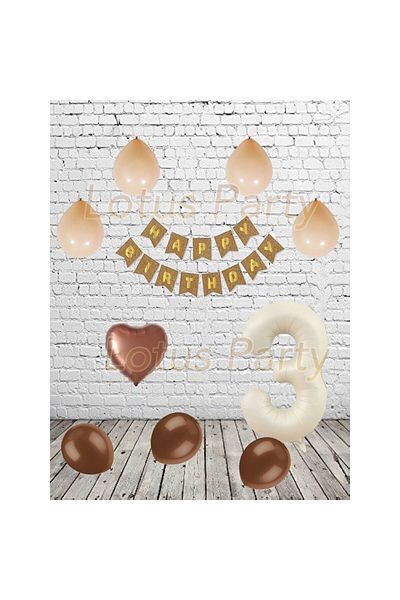 LOTUS PARTY Σετ μπαλονιών 3 ετών mini Bohemian Pinteres - Κρεμ Χρώμα Αριθμός Μπαλόνι Καφέ Καρδιά Φύλλο Μπαλόνι Kraft Happy